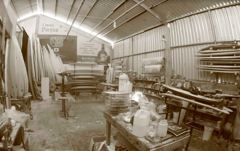 The inside of a surfboard factory in Mexico